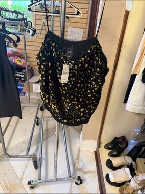 Barneys New York Black Camisole with Gold Sequin Accents